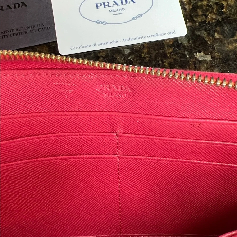 Prada Saffiano Bow Leather Zip Wallet
